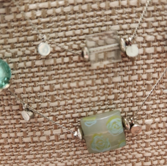 Vintage Teal Blue Acrylic and Rhinestone Triple Strand Necklace - Picture 4 of 7